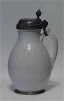 EARLY 18THC. DELFT & PEWTER TANKARD 12" TALL