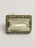 LARGE TOPAZ PIN IN SILVER GILT (2" X 1 1/2" )