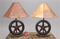 Pair Repurposed Wheel Lamps