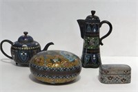 GROUP OF 4 19THC. CLOISONNE PIECES, EXC. CONDITION