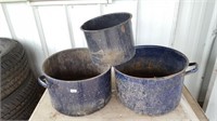 Blue Splatterware Enamel Pots (3)