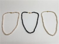 3 17" STRAND OF FRESH WATER PEARLS, WHITE, BLACK