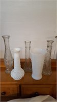 Clear Glass Bud Vases (3); White Bud Vases (2)