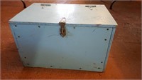 Primitive Blue Painted 2 Handled Wood Box