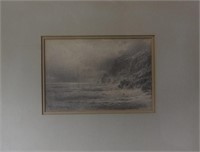 GRAPHITE ON PAPER " CLIFFS AND SURF" MONOGRAMED &