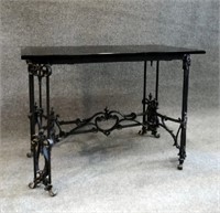 GOTHIC INSPIRED CAST IRON TABLE BASE, BLACK GLASS