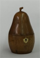 19THC. PEARWOOD TEA CADDY IN PEAR FORM 6 1/2" TALL