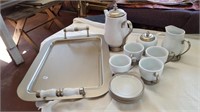 Metal Tray with Coffee Pot, Cups (4), Creamer