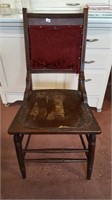 Old Wood Chair with Velvet Back and Leather Seat