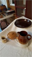 Brown Pottery, Creamer Inca ware, Lidded Pot USA,