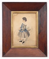 19th c. Watercolor Of A Young Girl