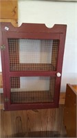 Small Barn Red Cabinet has Screen Door & 2 Shelves