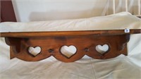 Wood Shelving Unit with Pegs & Heart Design
