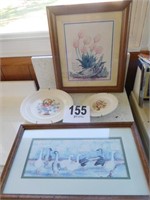 2 plates, 2 framed prints