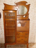 Oak secretary with book shelves & leaded glass