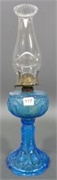 BLUE PEACOCK PATTERN OIL LAMP - 17"