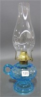 BLUE INTERTED OVAL FONT OIL LAMP - 13"