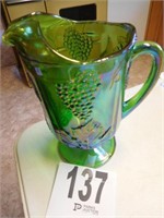 Carnival glass pitcher (grape pattern)