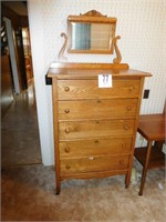 5 drawer high boy oak chest with mirror