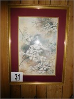 Framed & matted dogwood  & bird print