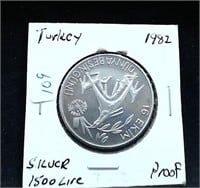 1982 TURKEY SILVER 1500 LIRE PROOF