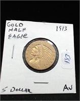 1913 GOLD HALF EAGLE   AU