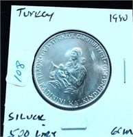 1980 TURKEY SILVER 500 LIRE   GEM
