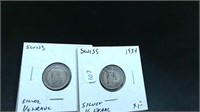 1934 &1921 SWISS SILVER 1/2 FRANCS