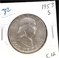 1953 S FRANKLIN HALF DOLLAR CH BU