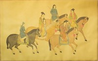 Chinese Inks on Silk Painting, Equestrian Group