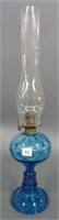 BLUE INVERTED OVAL OIL LAMP WITH SCREW STEM - 22"