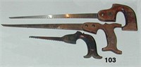 Three keyhole saws, the smallest has a fish-tail h