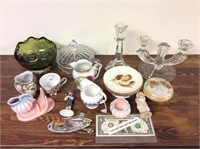 Lot of vintage glassware China some hand painted