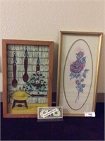 (2) framed prints one flower and one kitchen and