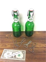 (2) Grolsch glass beer bottles and vintage fox
