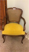 Wooden Vanity Arm Chair With Wicker Back