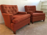 Pair of Retro Orange Chairs w/wood legs