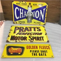 3 x repro signs Pratts, Champion & Goden Fleece