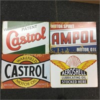 4 x repro signs, Shell, Castrol & Ampol