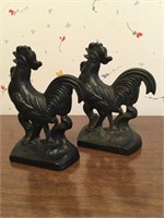 Pair of cast iron rooster bookends