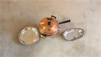 Copper Chaffing Pot And Silver Plated Dishes