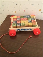 Antique Playskool block wagon and wood blocks