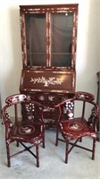 Oriental Drop Front Secretary with (2) Chairs