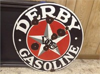 Derby Gasoline 30" double sided porcelain sign