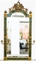 Continental Painted Glass & Wood Mirrored Sconce