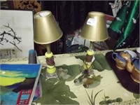 2 porcelain boudoir lamps w/ applied decorations