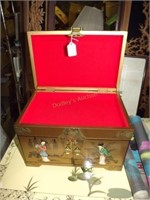 Hand decorated oriental jewelry box w/ appliquéd f