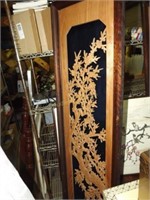 Two cherry blossom carved wood panels