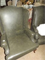 2 green wingback chairs w/ Queen Anne front feet