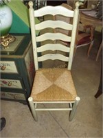2 Rush seated ladder back chairs in mustard green